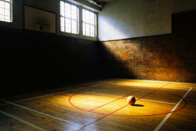 Basketball on Vacant Basketball Court-sports in afternoon